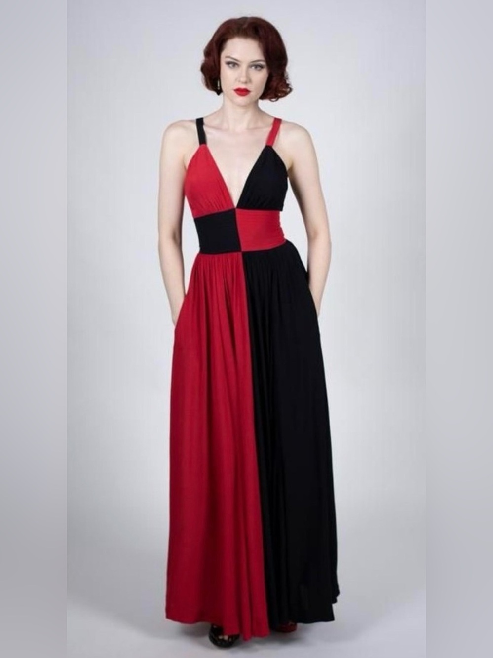 Trashy Diva Bi-Color Lombard Dress Red & Black Color Block 2 NWT Harley Quinn